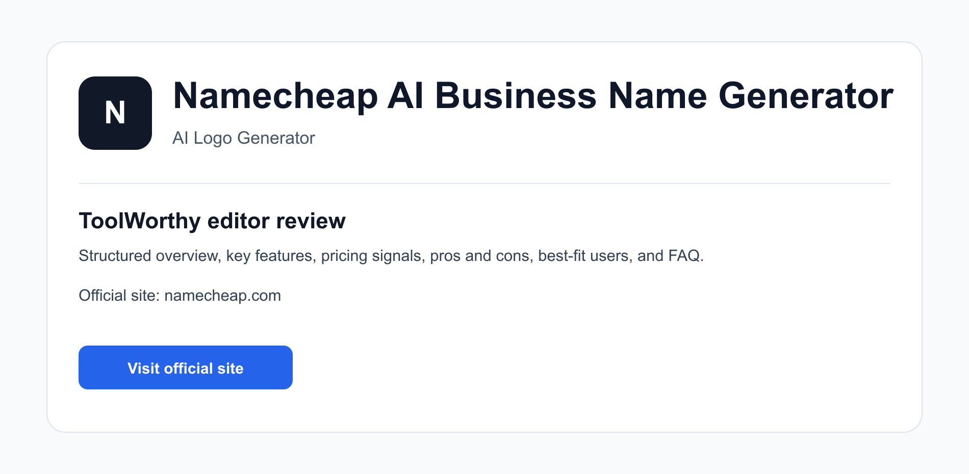 Namecheap AI Business Name Generator Review: Features, Pricing, Best For